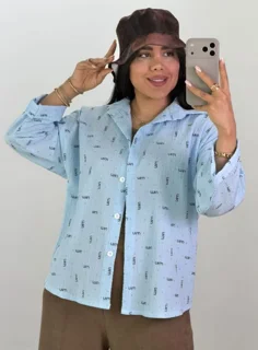 شومیز مانتویی باکسی تمام نگین